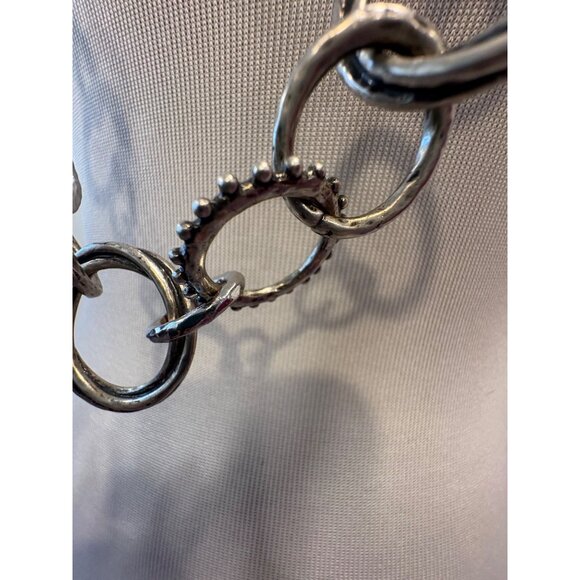 Chicos Silver-Tone Long Circle Link Necklace Textured Rings Lobster 40" Goth - Picture 2 of 5
